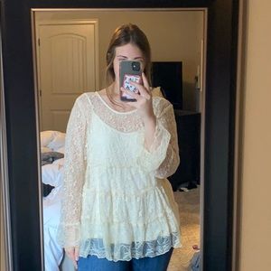 cream Lace top with cream tank connected